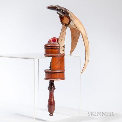 Turned Wood and Carved Horn Sewing Bird
