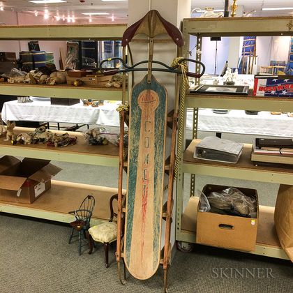 Paint-decorated Wood and Steel "Comet" Sled