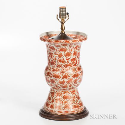 Red and Gilt Fitzhugh Vase Converted to a Lamp