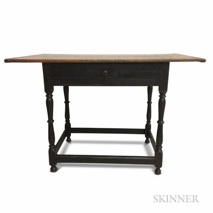 Black-painted Maple and Pine One-drawer Tavern Table