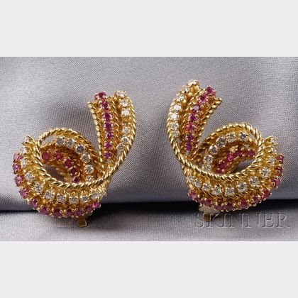 18kt Gold, Ruby, and Diamond Earclips, Tiffany & Co.
