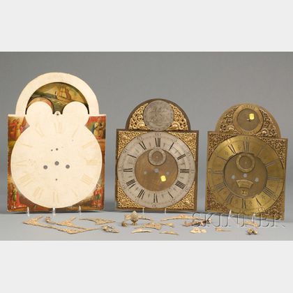 Three Tall Clock Dials and Cast Brass Dial Spandrels