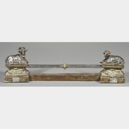 Silvered Brass Hearth Fender with Rams