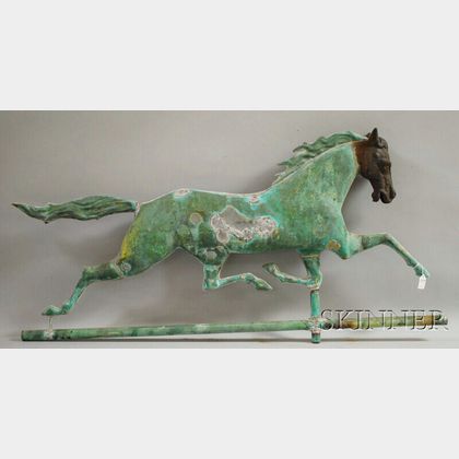 Cast Iron and Patinated Molded Copper Full-body Running Horse Weather Vane