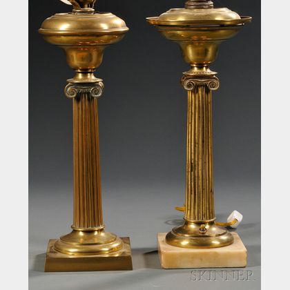 Pair of Neoclassical Brass Oil Lamp Bases