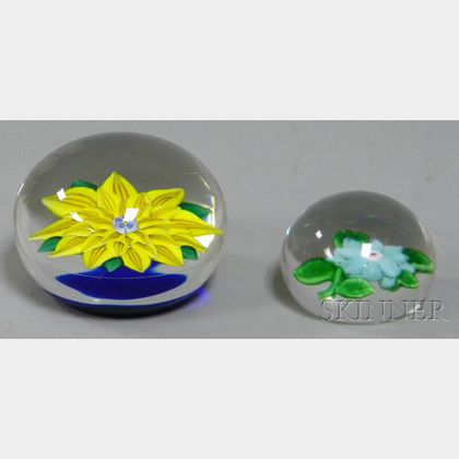 Two Floral Art Glass Paperweights