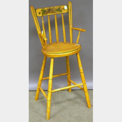 Yellow-painted and Decorated Windsor Thumb-back High Chair. 