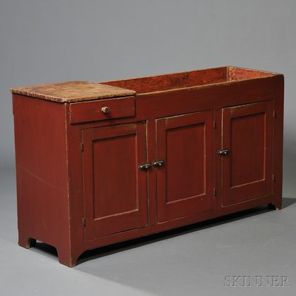 Large Red-painted Pine Dry Sink