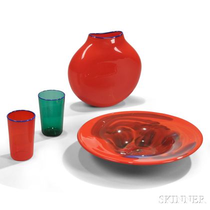 Berit Johansson (b. 1945) Charger, Alex Wyatt Vase, and Two Glass Tumblers 
