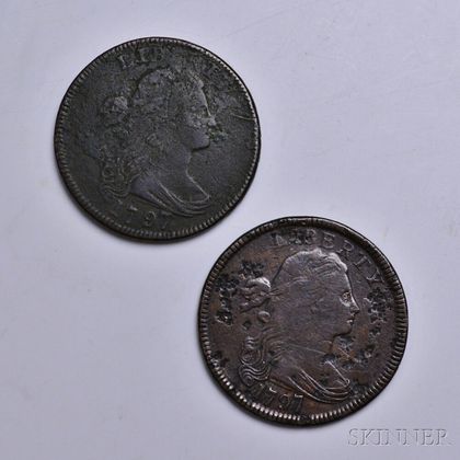 Two 1797 Draped Bust with Stems Large Cents