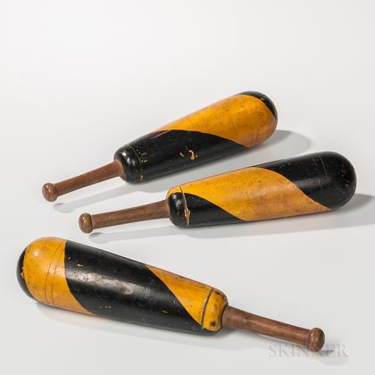 Set of Three Black- and Yellow-painted Juggler's Clubs