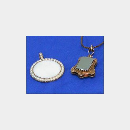 Enamel and Pearl Pendant and a Victorian Shield-shaped Locket. 
