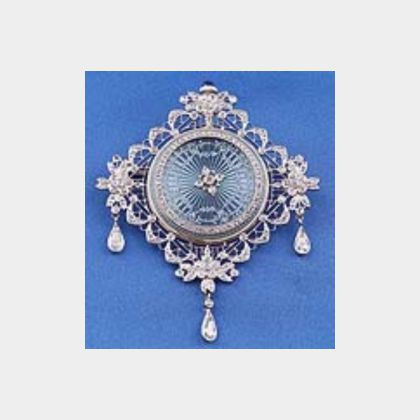 Edwardian Enamel and Diamond Pendant Watch