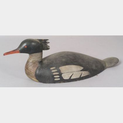 Carved and Painted Wooden Merganser Duck Decoy