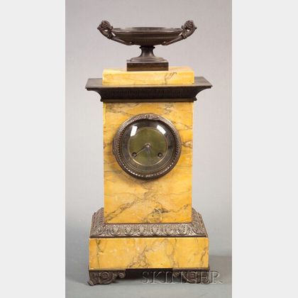 Empire Revival Sienna Marble and Bronze Mounted Mantel Clock