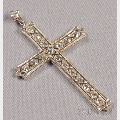 Art Deco Platinum and Diamond Pendant Cross