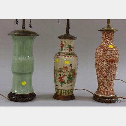 Three Asian Pottery Lamps
