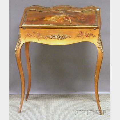Louis XV-style Ormolu-mounted Vernis Martin-type Genre Scene-decorated Ladys Writing Desk, wd. 27 1/2 in. 