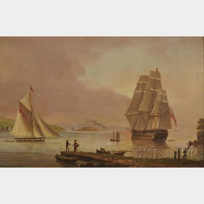 Manner of Thomas Luny (British, 1759-1837) H.M.S. Implacable, 14 Guns Off Toward Point, Firth of Clyde