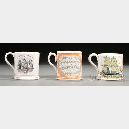 Three Sunderland Orange Lustre Transfer-decorated Mugs