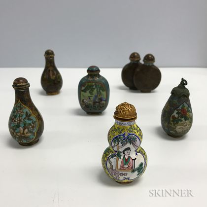Six Enameled and Cloisonne Snuff Bottles