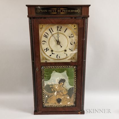 Silas Hoadley "Union Must Be Preserved" Reverse-painted Mahogany Shelf Clock