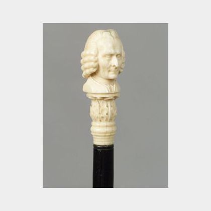 Figural Carved Ivory Handled Walking Stick