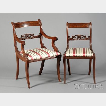 Set of Eight English Regency-style Carved Mahogany Dining Chairs