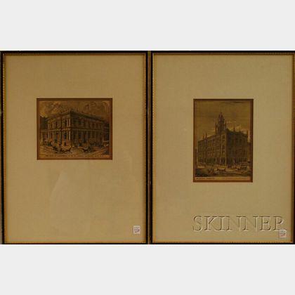 French/American School, 19th/20th Century Lot of Four Prints: Vue of San Francisco, Vue of Sacramento, Masonic Temple
