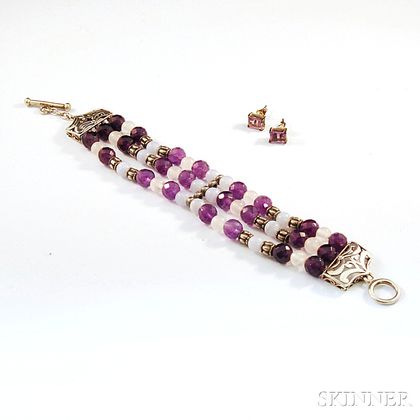 Silver and Amethyst Bracelet and Earrings