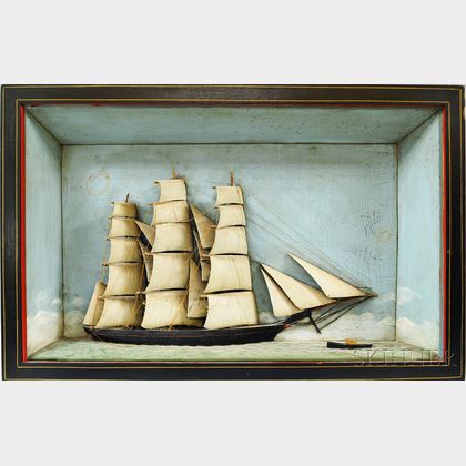 Carved and Painted Diorama of a Sailing Vessel