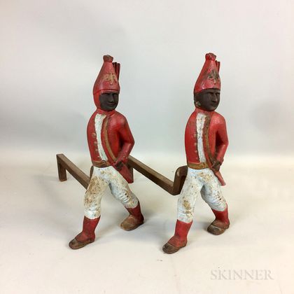 Pair of Painted Cast Iron Hessian Andirons