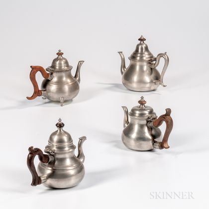 Four 18th Century English Pewter Teapots