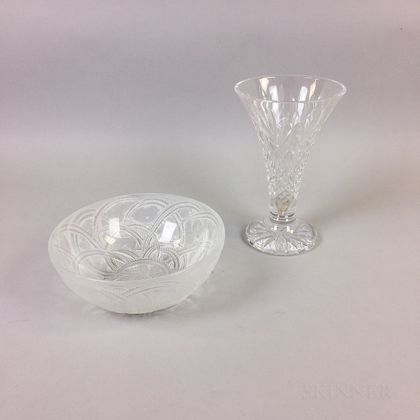 Lalique "Pinsons" Bird Bowl and a Colorless Glass Vase