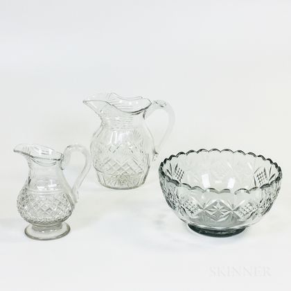 Three Colorless Cut Glass Vessels
