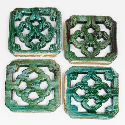 Four Chinese Ceramic Garden Tiles