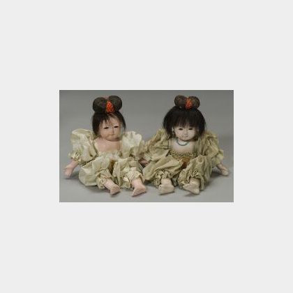 Two Papier Mache Japanese Trinket Box Dolls