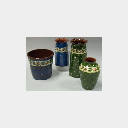 Three Aller Vale Ladybird Vases and a Flowerpot. 