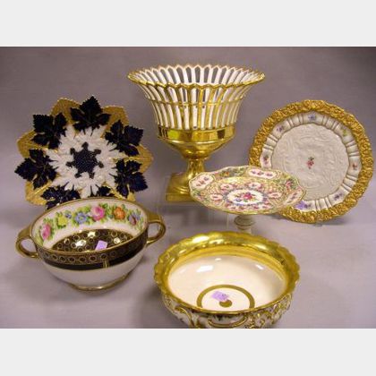 Seven German, French, and Asian Gilt and Floral Decorated Porcelain Table Items. 