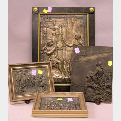 Four Continental Cast and Pressed Metal Plaques Depicting Classical Scenes
