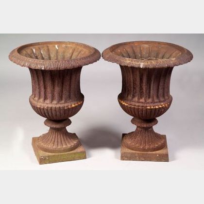 Pair of Classical-style Cast Iron Campagna-shaped Urns