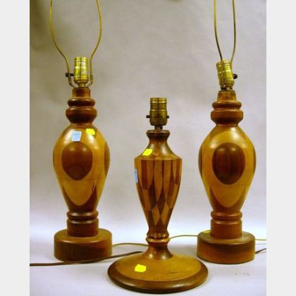 Three Mid-20th Century Specimen Turned-Wood Table Lamps