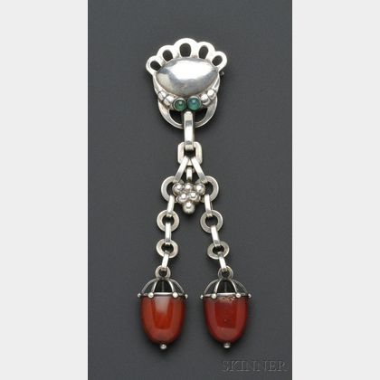 Early .830 Silver and Amber Brooch, Georg Jensen