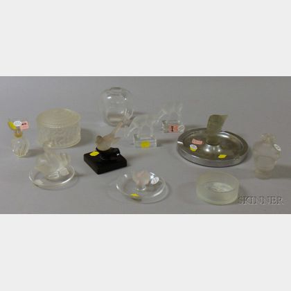 Eleven Small Lalique and Assorted Colorless Art Glass Table Items