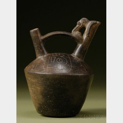 Pre-Columbian Incised Whistle Pottery Vessel
