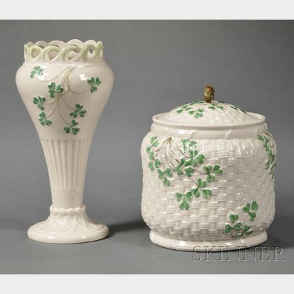 Two Belleek Porcelain Shamrock Items