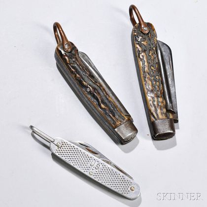 Two Antler-handled Rigger's Knives and a Folding Multi-tool
