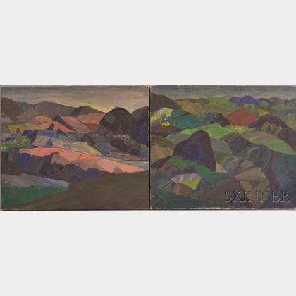 Leighton Cram (American, 1895-1981) Two Landscapes of Rolling Hills and Mountains.
