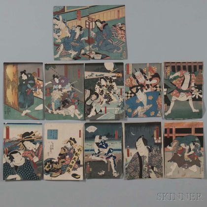 Eleven Kabuki Actor Woodblock Prints