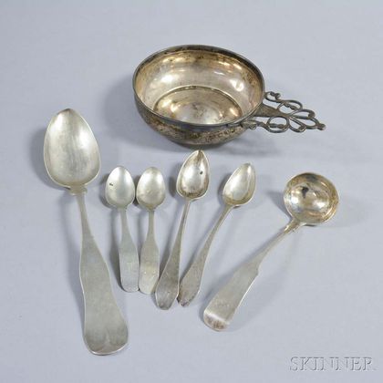 Six Coin Silver Spoons and a Porringer